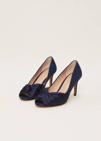 Phase Eight Satin Twist Peeptoe Heels Navy Canada | DZQIPX-418